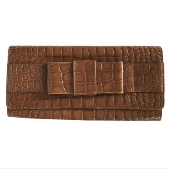 Michael Kors Handbags - MichaelKors croc embossed brown leather bow clutch